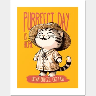 Purrfect Day Summer Bliss Tee - Cat Comfort Ocean Breeze Posters and Art